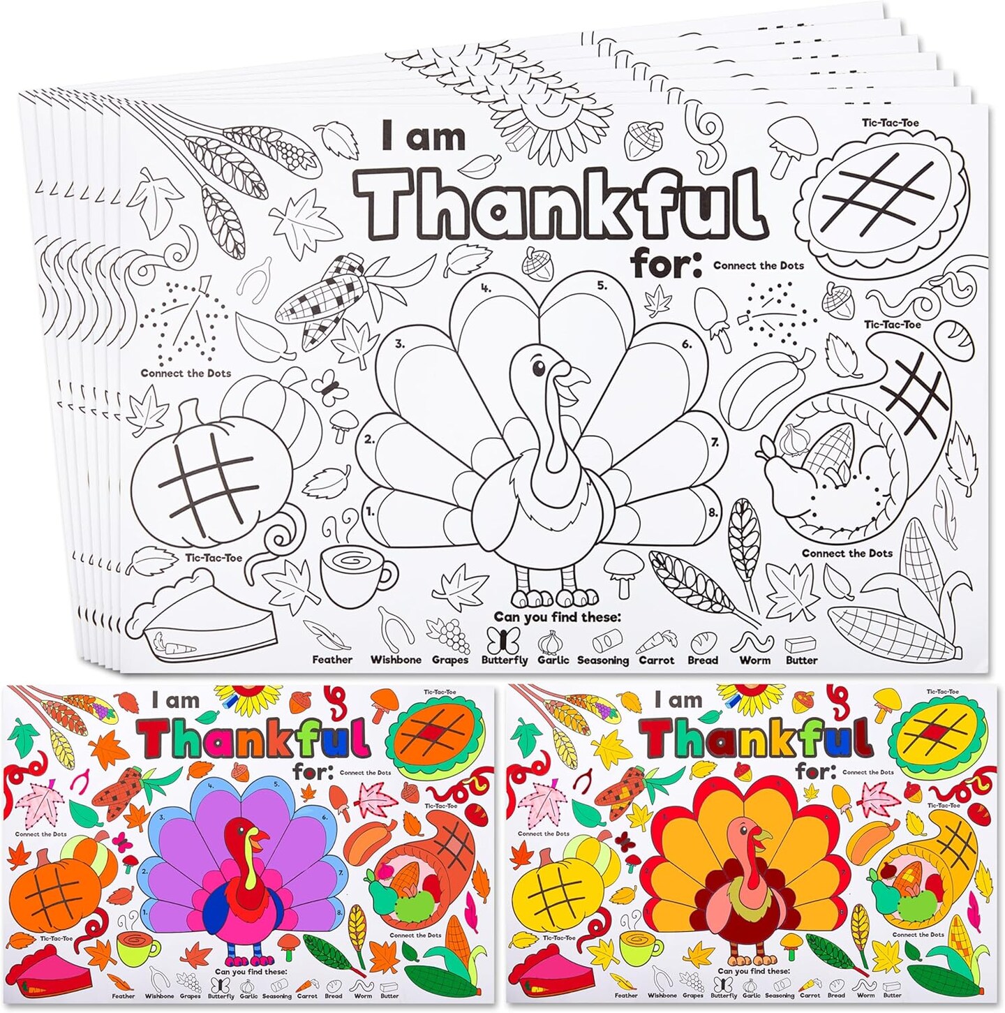 24-Pack Thanksgiving Coloring Placemats for Kids – Turkey & Fall Designs, 11x17 Inch DIY Art & Craft Table Mats for School, Home, and Party Activities (No Color Pens Included) (Muiticolor) 1 x 2 x 3 inches