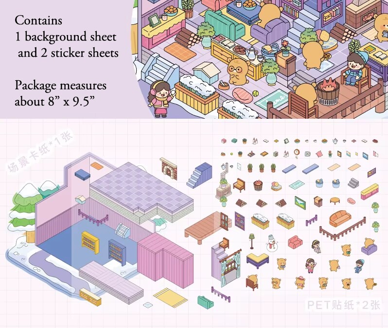 Cozy Winter House Isometric Sticker Scene Activity, Larger Size, Adorabilities