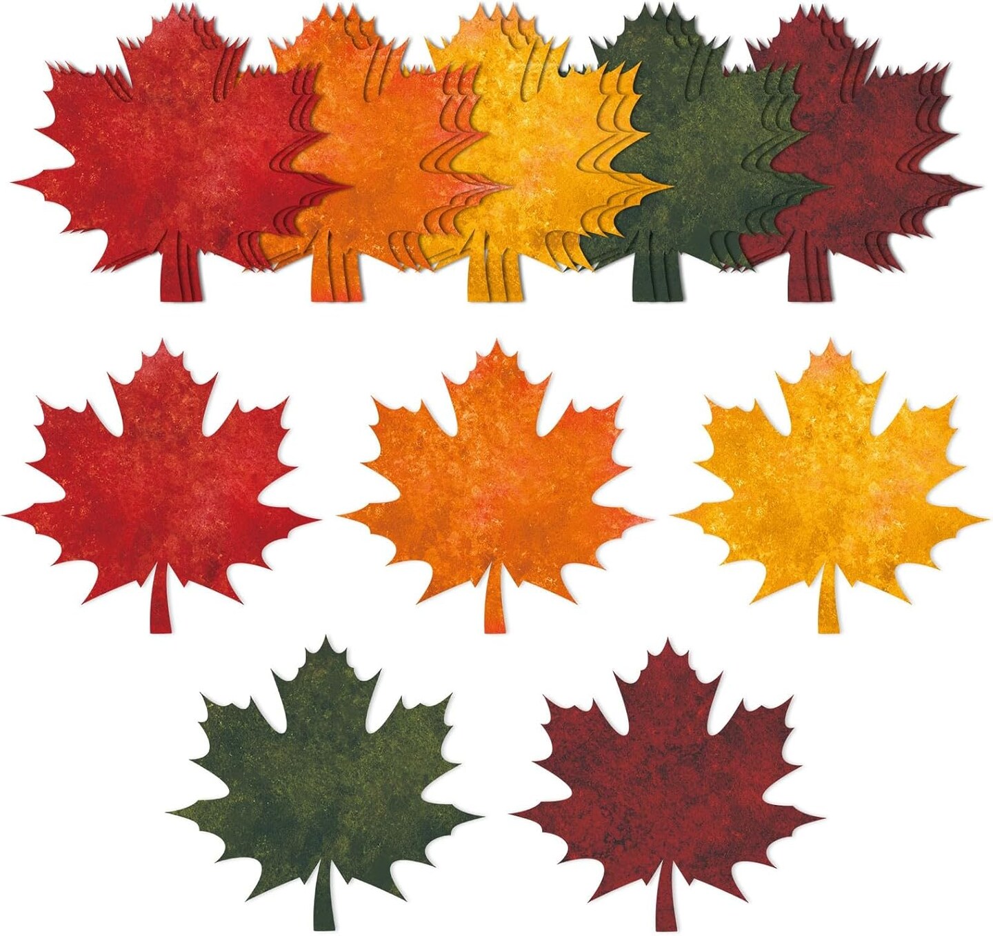 50Pcs Fall Maple Leaves Cutouts 5 Solid Colors Cardboard-Red, Green, Yellow, Brown, Orange