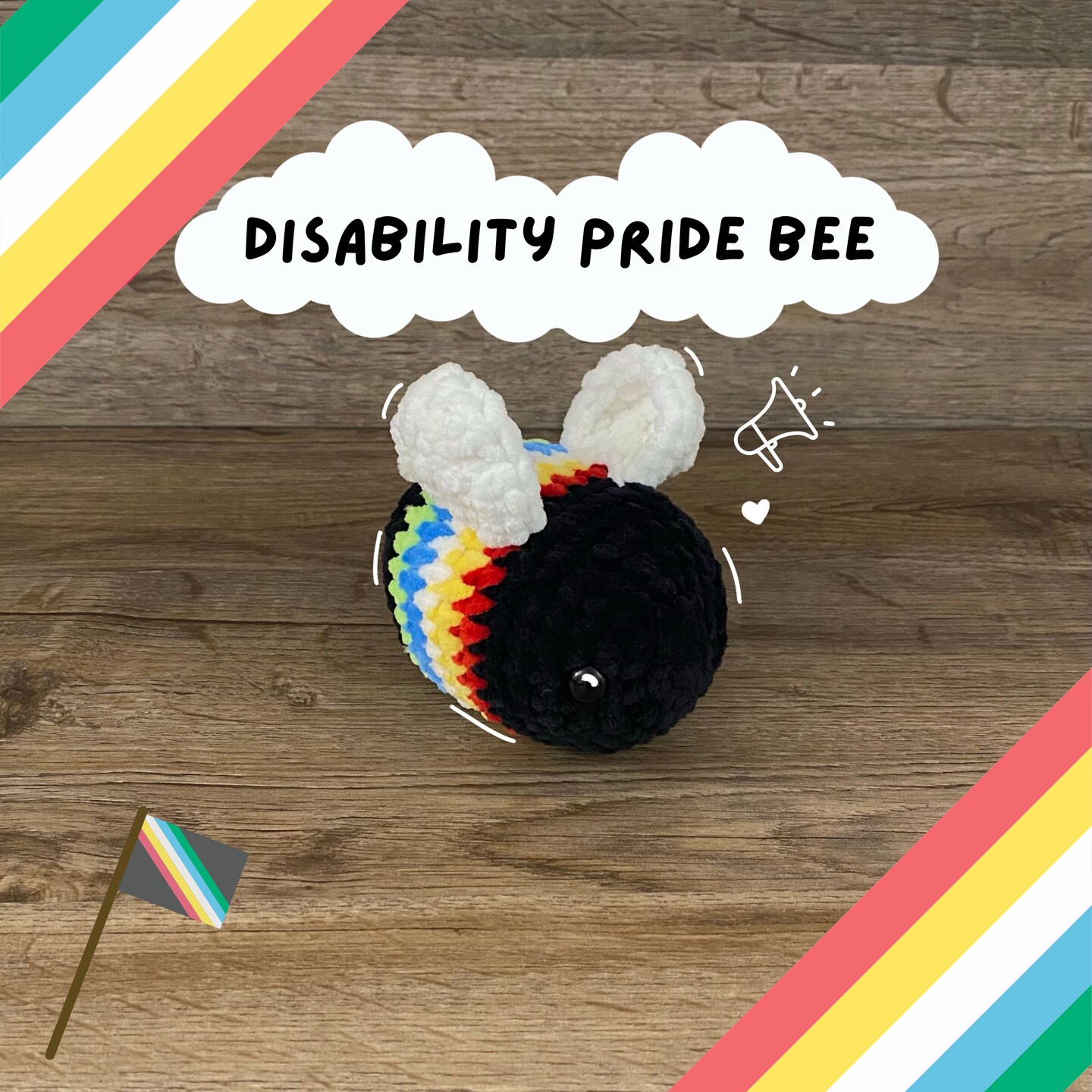 Disability Pride Bee | Crochet Bee | Pride Plushies | Disabled and