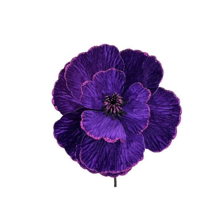 Velvet Fantasy Flower Pick &#x2013; 9&#x201D; Faux Floral in Black or Purple for Halloween &#x26; Gothic Decor