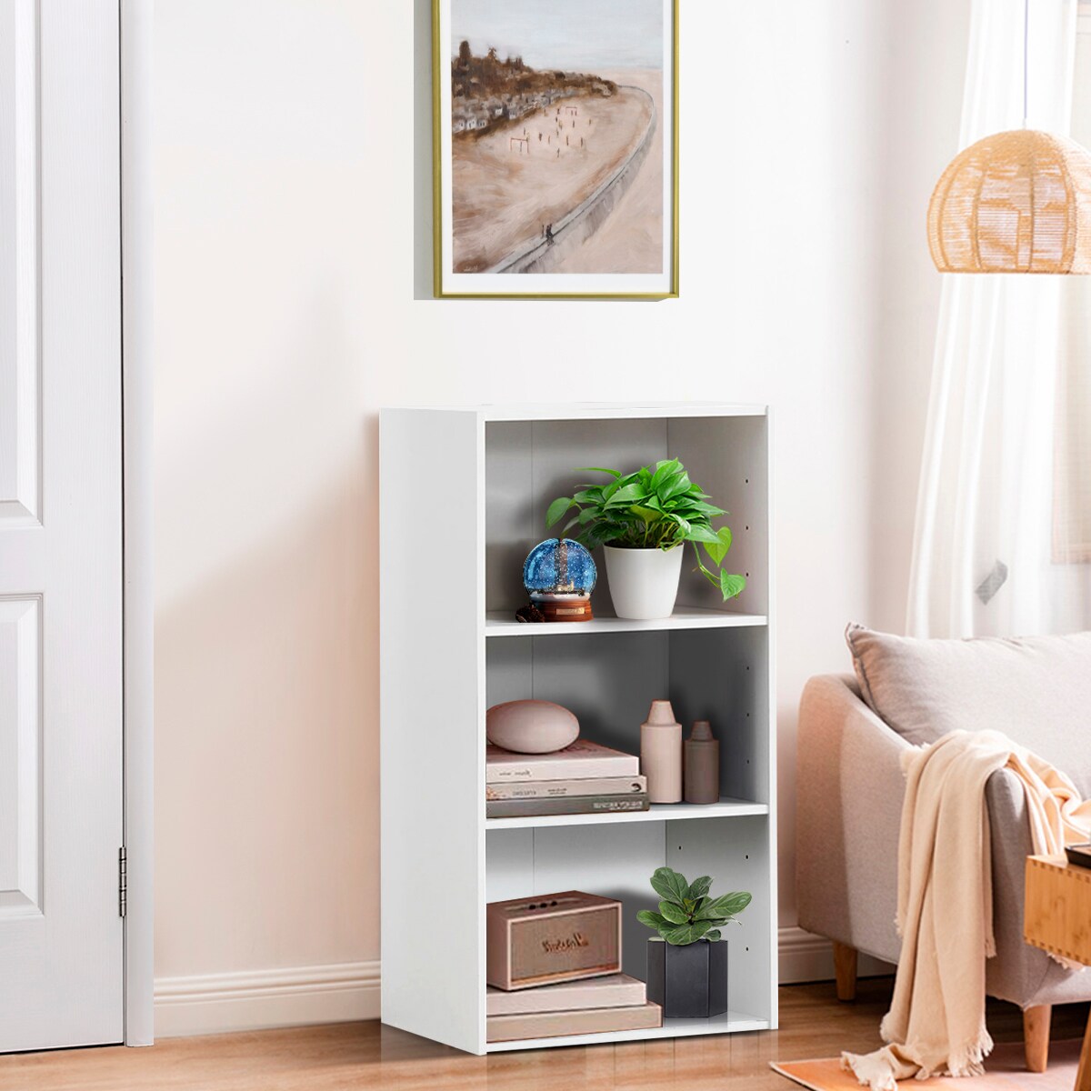 Costway 3 Tier Open Shelf Bookcase Multi-functional Storage Display Cabinet Furni White