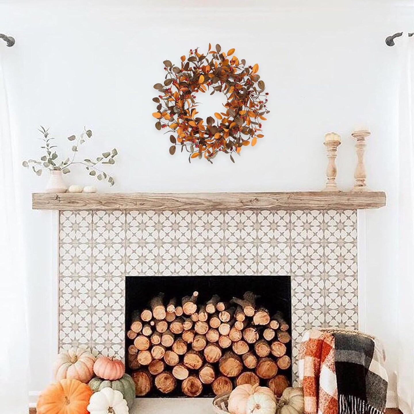 Artificial Fall Wreath with Olive Leaves &#x26; Berries