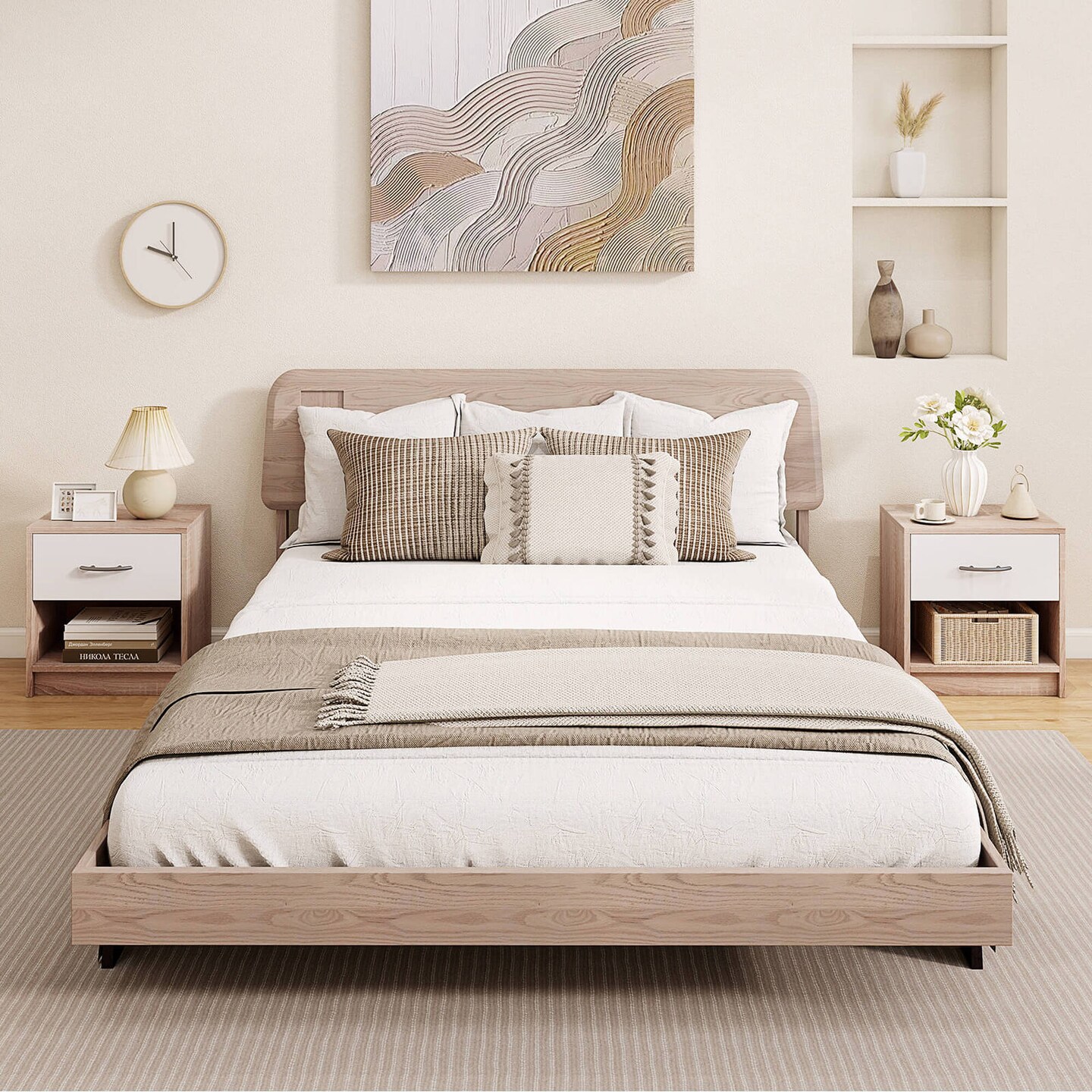 Costway Modern Nightstand Bedside Table with Drawer Open Storage Shelf for Small Spaces Light Gray/Oak&White/Natural&White/Natural/White/Dark Gray/Brown