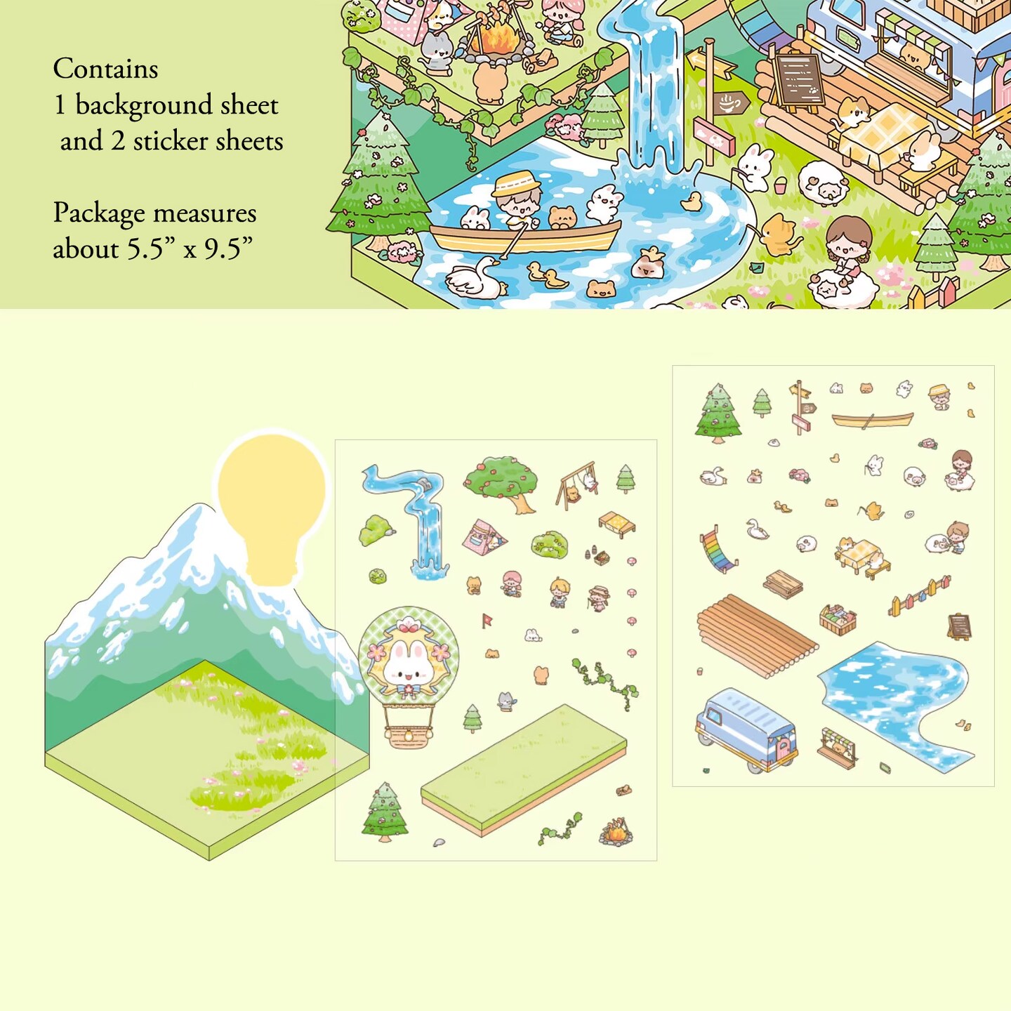 Picnic in the Park Landscape Stickers, Isometric Room Sticker Scene, Adorabilities