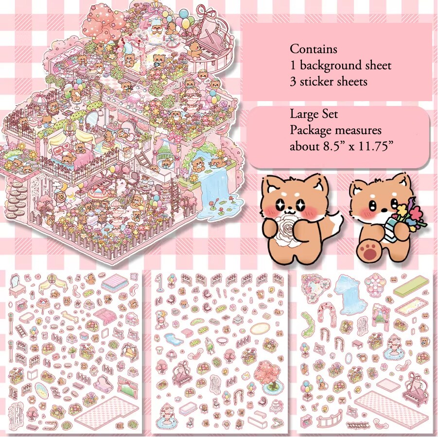 Cute Fox House Room Scene Stickers, Large Size, Isometric Sticker Activity, Adorabilities
