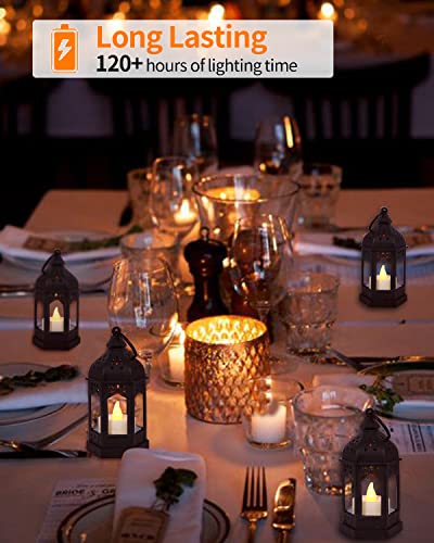 Mini Lantern with Flickering LED Candles,Vintage Black Decorative Hanging Candle Lanterns for Halloween,Wedding Decorations,Christmas,Table Centerpiece,Battery Included&#xFF08;Set of 6&#xFF09;