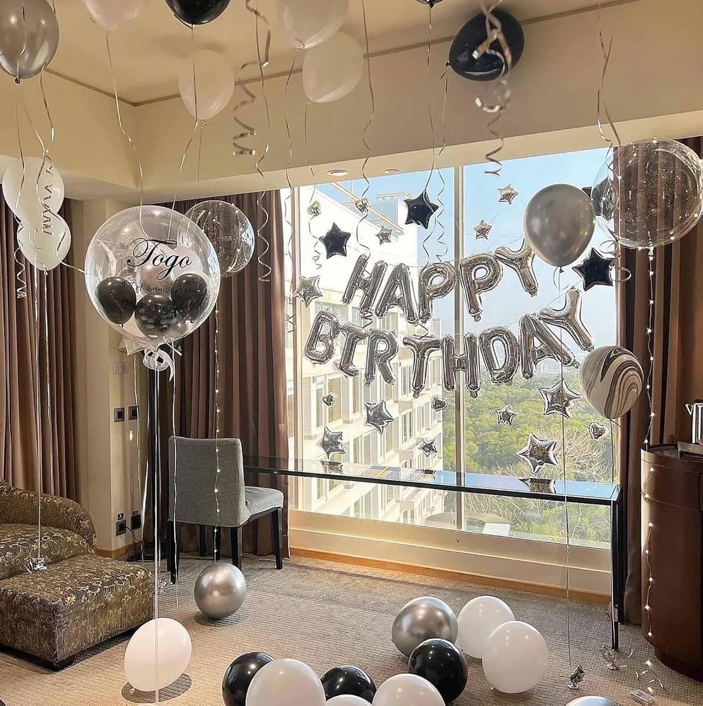 Silver Happy Birthday Balloon Banner – 16” Mylar Foil Letters with Straw & Ribbon, Party Decoration & Photo Booth Backdrop