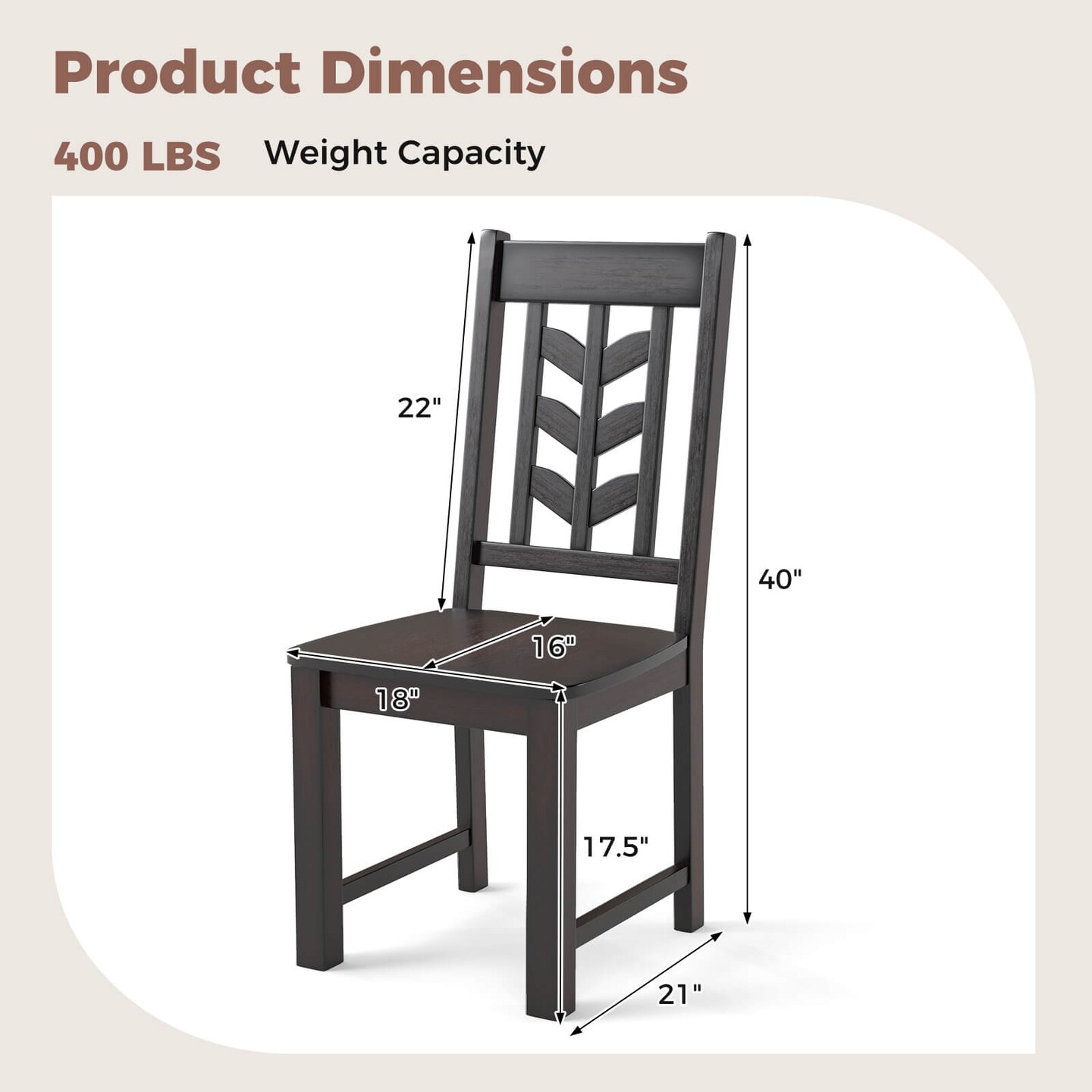 Costway Dining Chair Set of 2/4 with Rubber Wood Frame & Leaf-shape High Back for Kitchen Brown/Black/Cream White