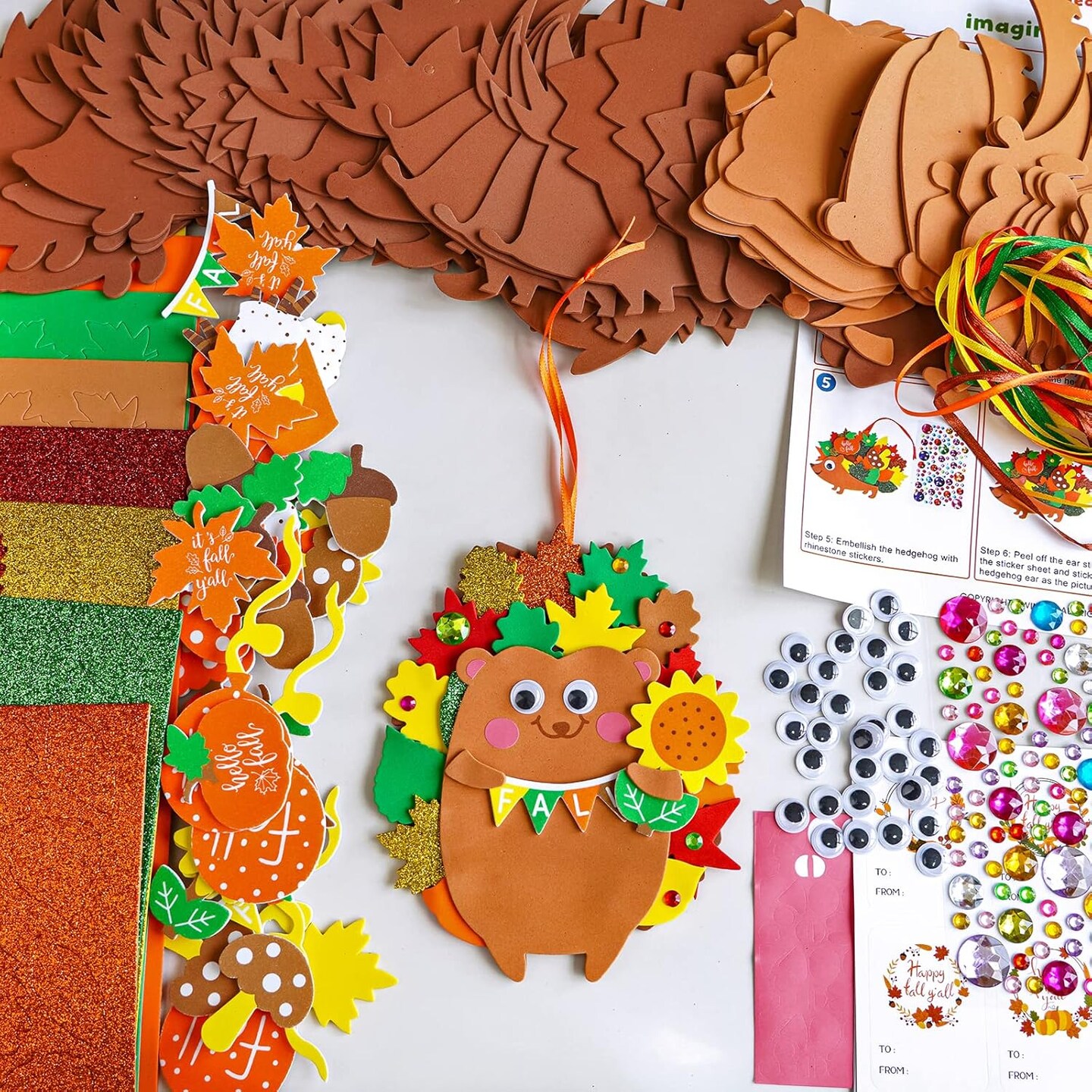 24 Sets Fall Craft Kits Fall Kids Crafts DIY Fall Leafy Hedgehog Ornaments