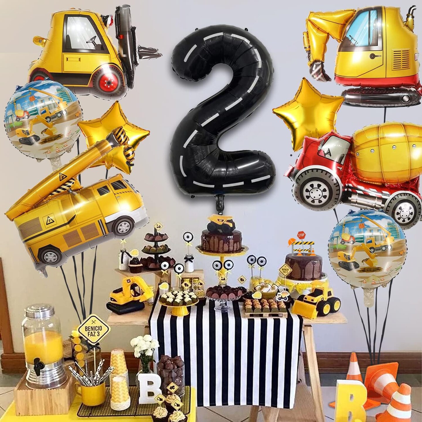 Construction Truck Balloons Party Supplies for Boys 2nd Birthday