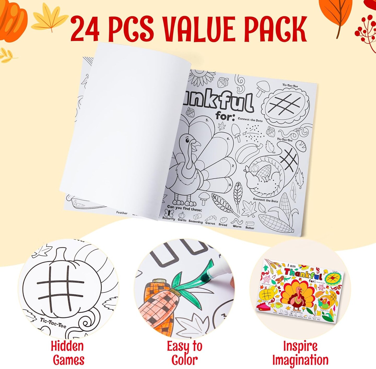 24 Pcs Thanksgiving Coloring Placemats