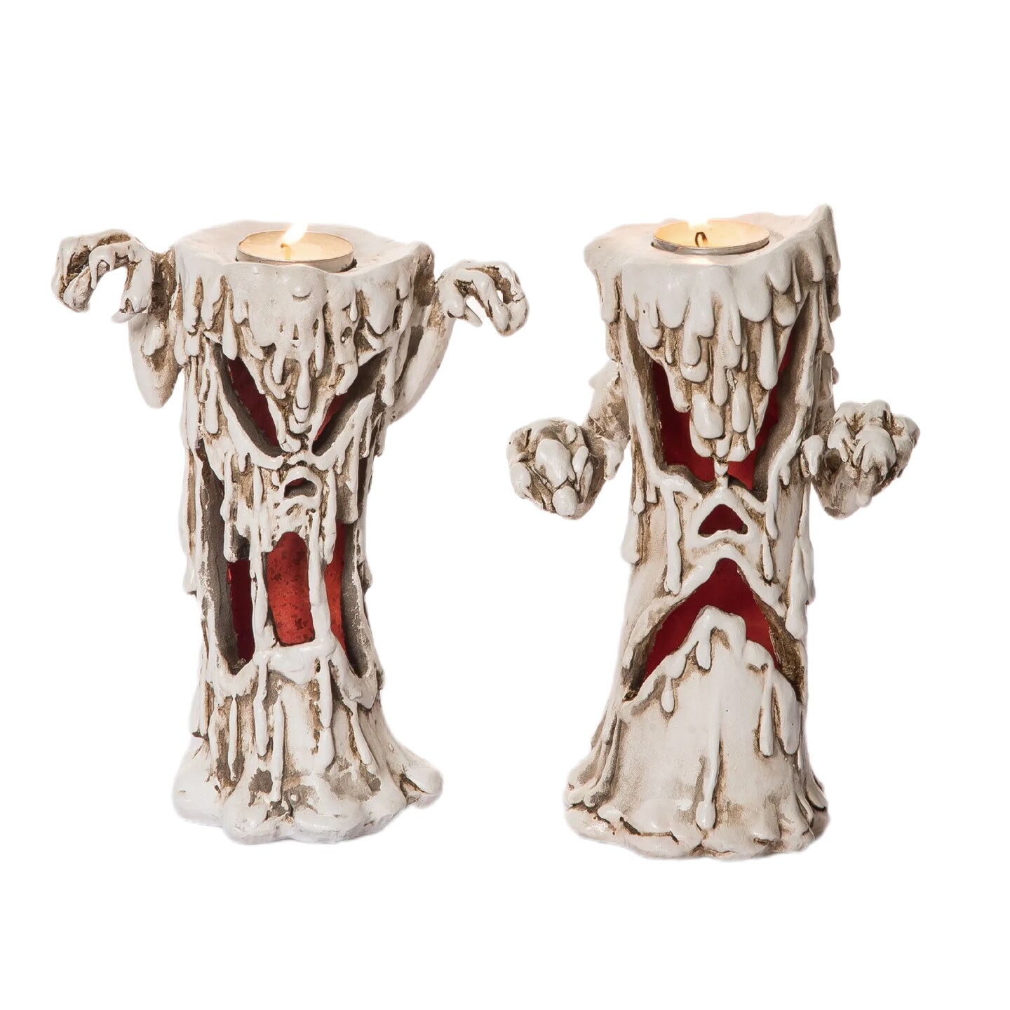 Transpac Light Up Ghost Candle Holder Set of 2, Off-White Resin Halloween Decor, 8.25in Tall, Indoor Tabletop Decorative Objects