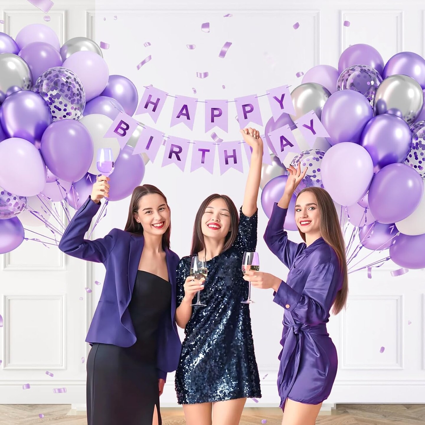 60pcs Purple and Silver Balloons 12inch with Pearl Purple White-Pastel Purple Sliver