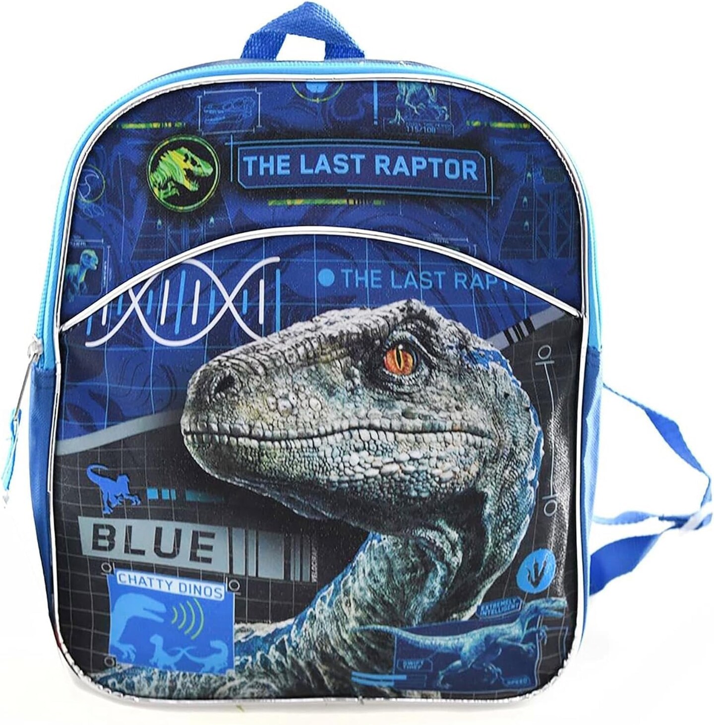 Jurassic World Mini 11&#x22; Backpack Blue The Last Raptor Velociraptor Boys Black