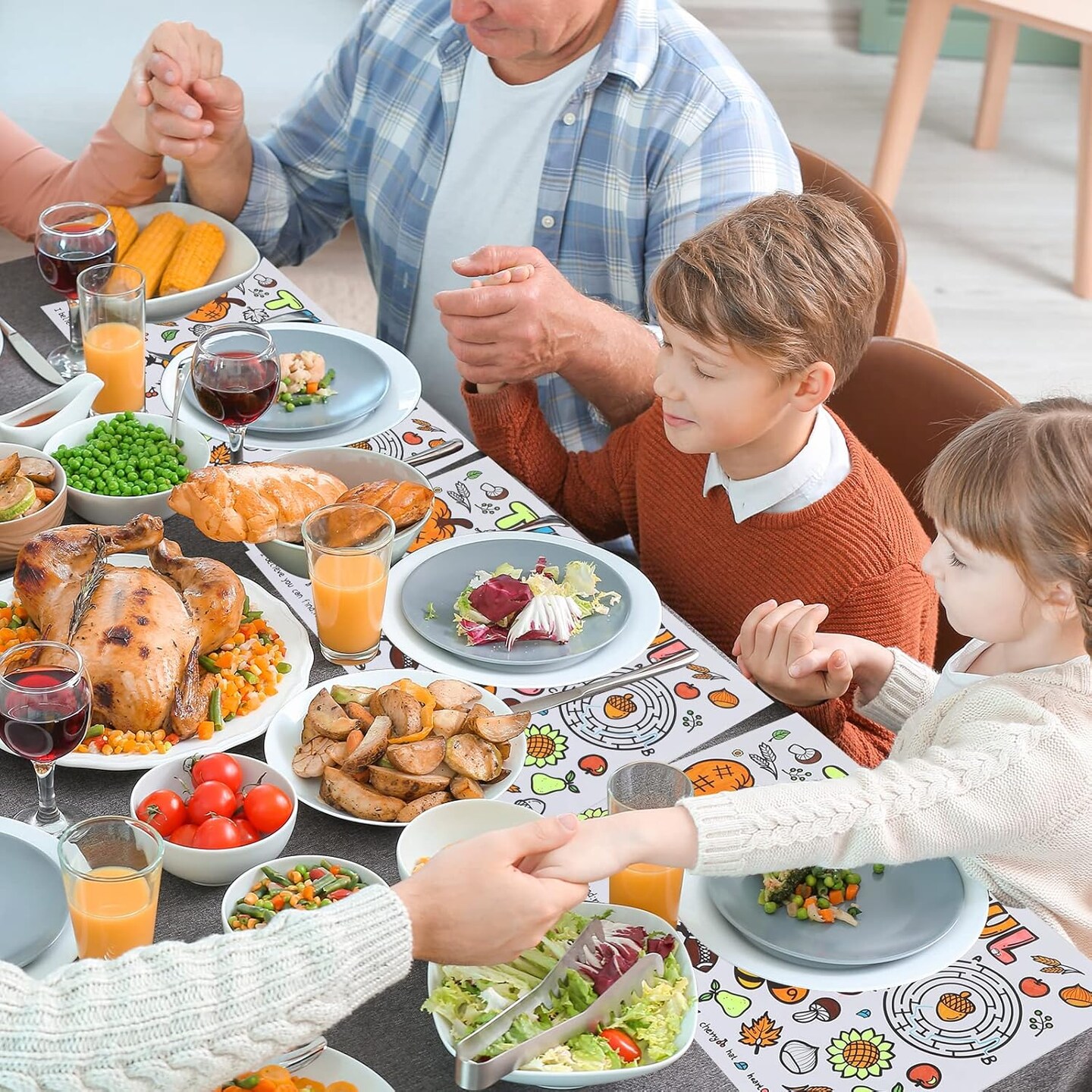 Fall Thanksgiving Coloring Placemats for Kids - 12 SHEETS