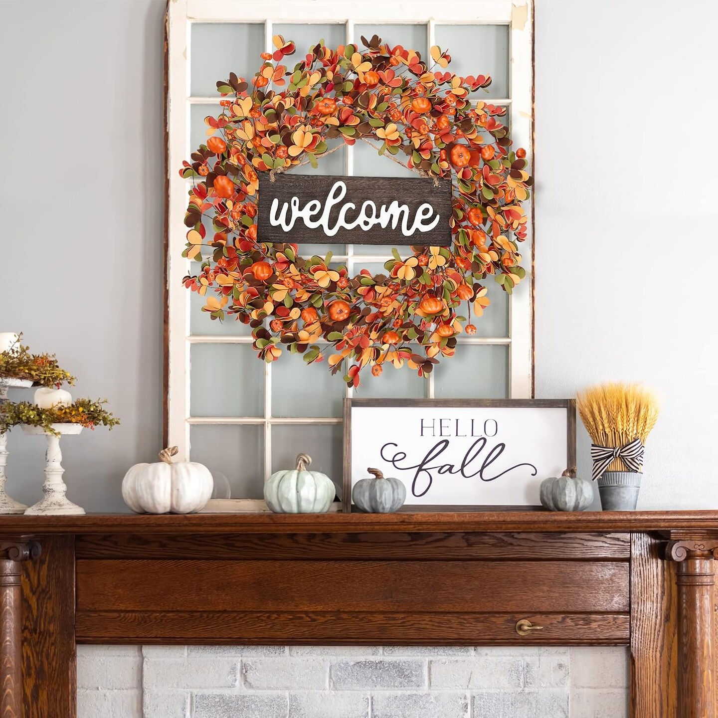 Fall Wreath 20&#x27;&#x27; Autumn Front Door (Orange)