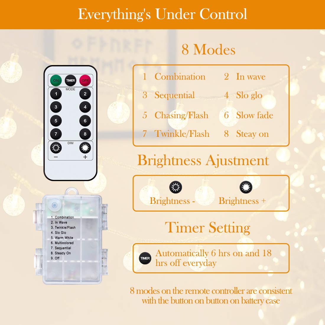 33 FT 80 LED Globe String Lights Battery Operated With Remote - Waterproof Indoor Outdoor Hanging Fairy Lights for Home, Party, Patio, Garden, Wedding, Christmas