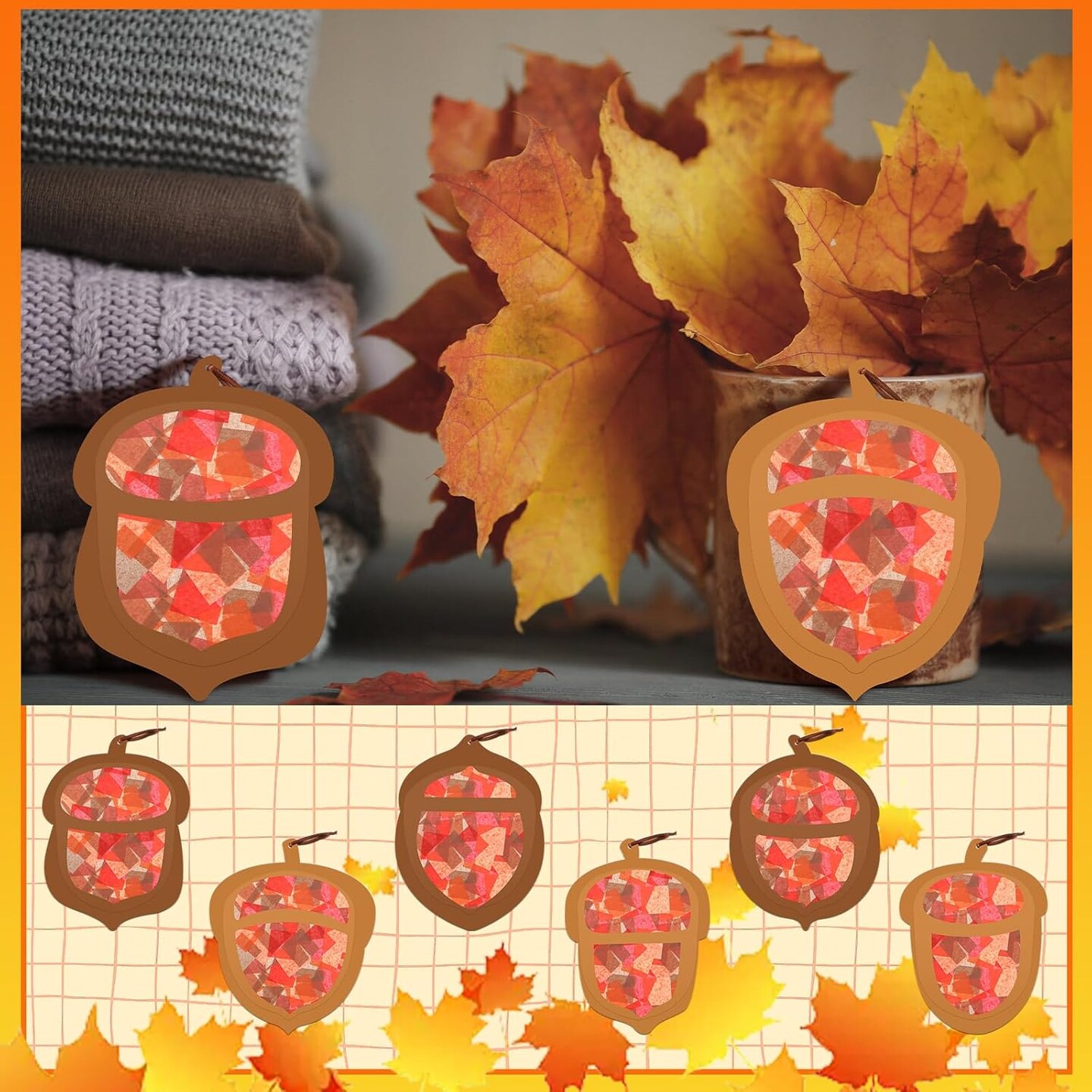 24 Sets Fall Acorn Crafts Kit DIY Tissue Paper Sign Crafts