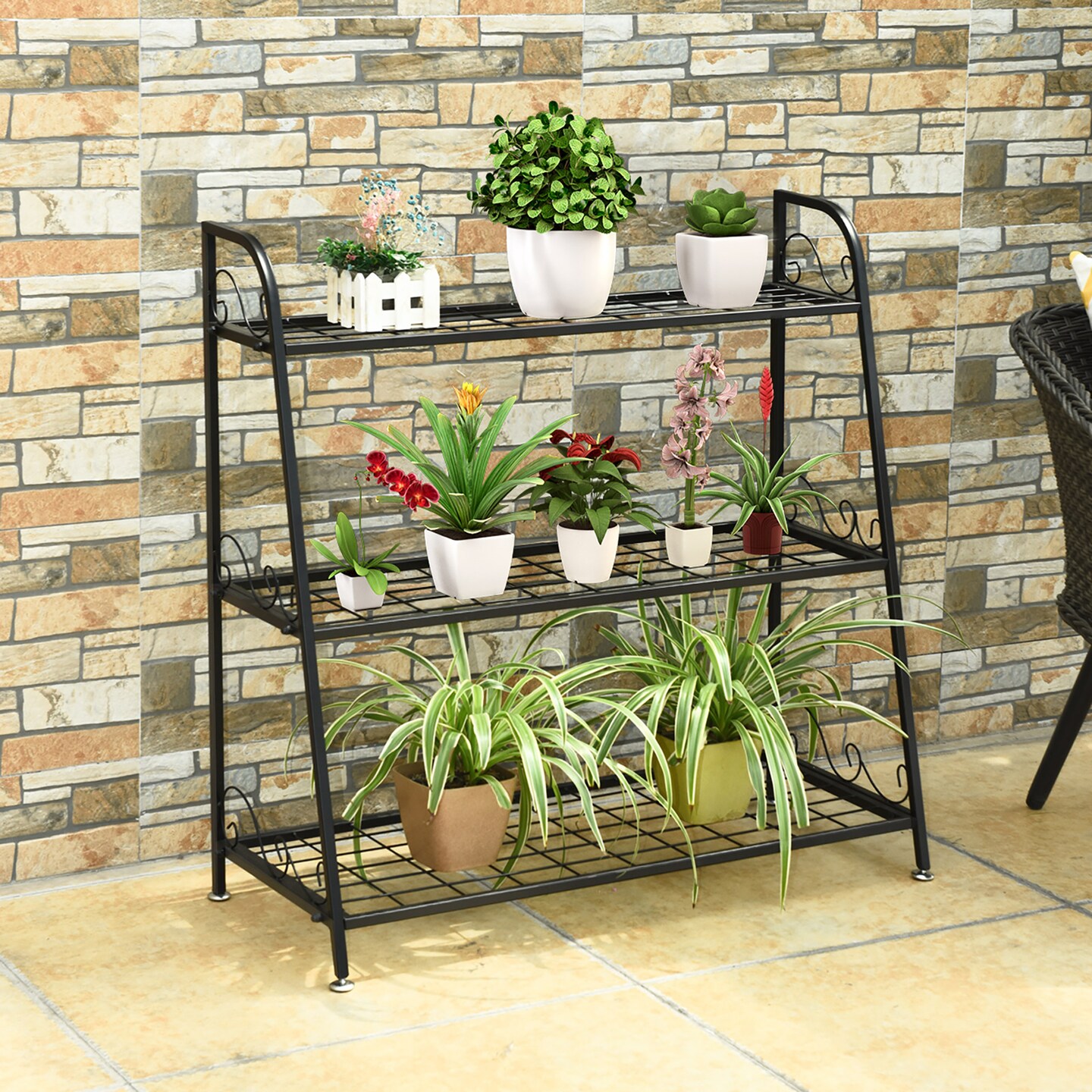 Costway 3-tier Metal Plant Stand Shelf Flower Pot Holder Display Rack Shoe Organizer