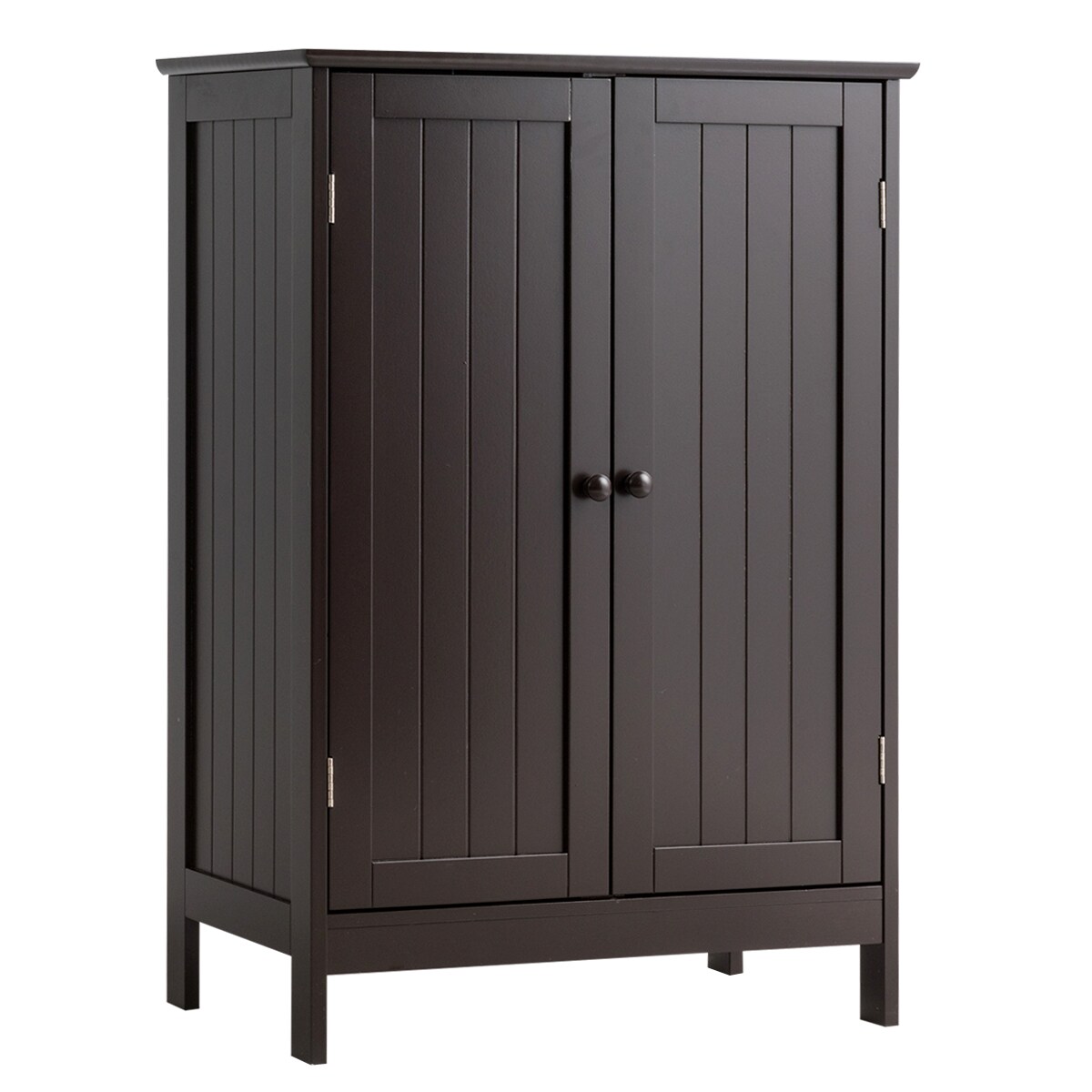 Costway Bathroom Floor Storage Cabinet Double Door Kitchen Cupboard Shoe Cabinet Brown