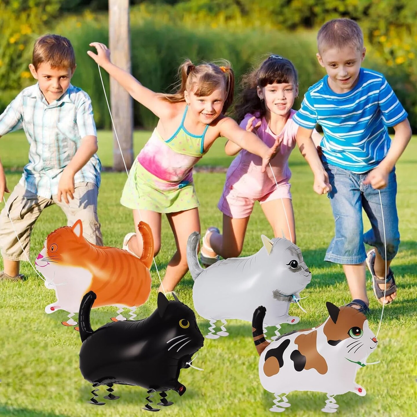 8 Pcs Walking Cat Foil Balloons – Animal Shaped Mylar Balloons for Kids’ Birthday Parties, Farm or Cat Theme Decorations (Cat-8 Pcs)