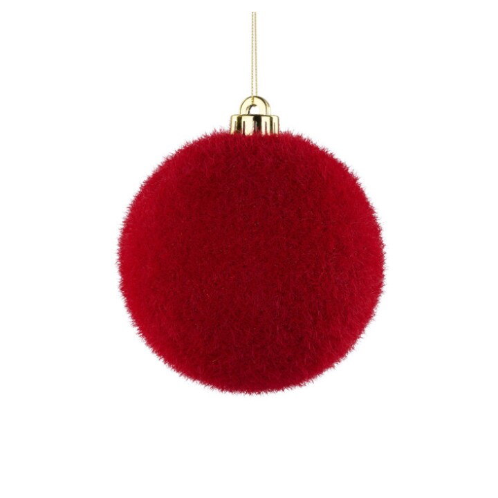 120MM Red Flocked Glitter Ornament | Shatterproof Velvet Ball Ornament-XH950924