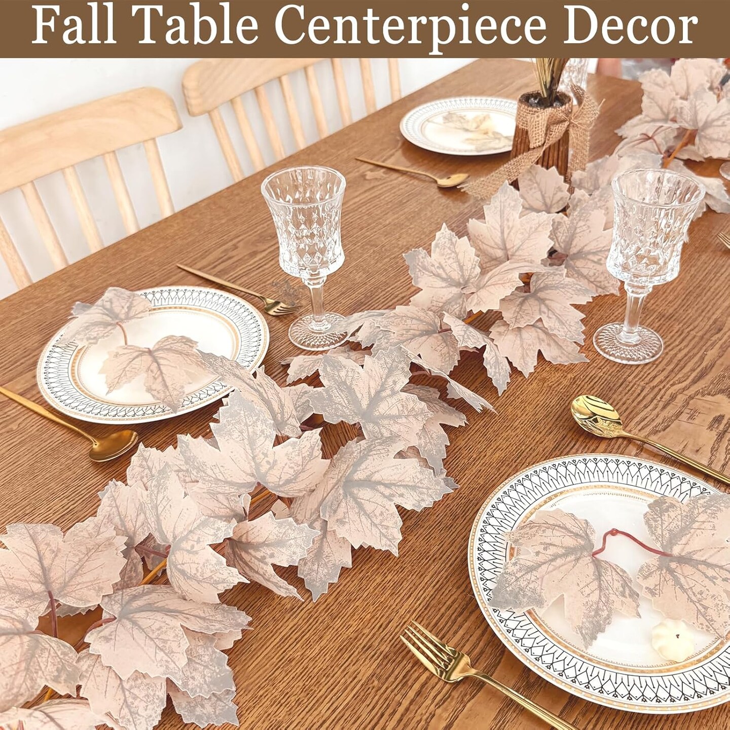 6FT Fall Garland for Mantel – Artificial Maple Leaf Garland for Thanksgiving, Home, Wedding, Fireplace, Party, and Christmas Décor (White)