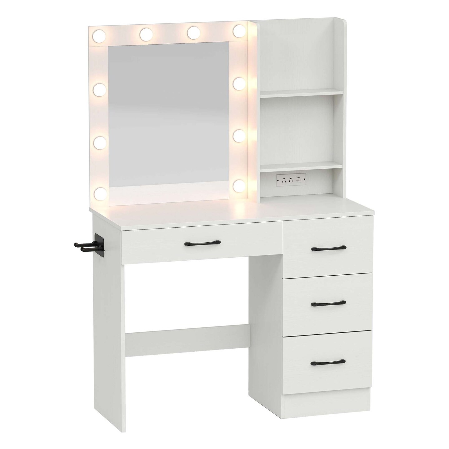 Costway Makeup Vanity Desk with Mirror and Lights Charging Station 3-Color LED Lights White/Black