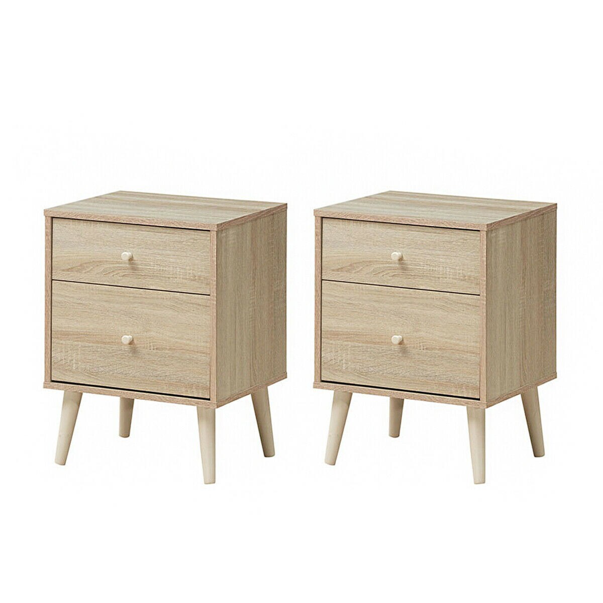 Costway Nightstand 2-Drawer Beside End Side Table w/Rubber Legs