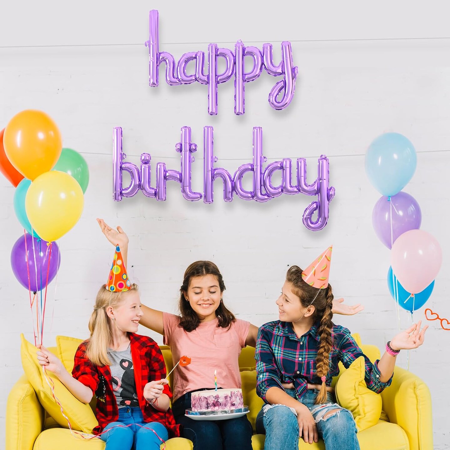 Happy Birthday Balloon – 18” Purple Mylar Cursive Foil Letter Banner, Elegant Party Decorations for Men & Women (Purple)