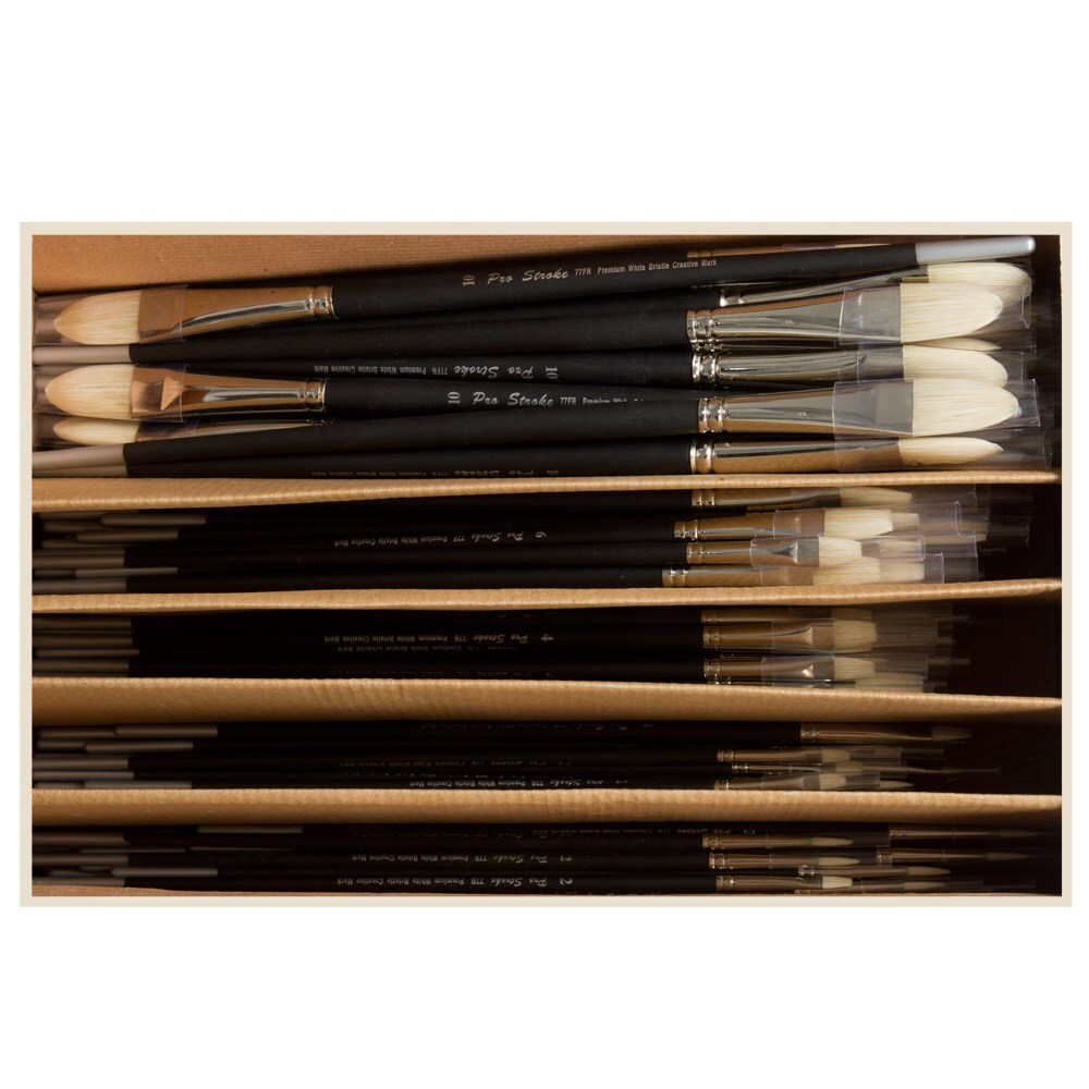 Creative Mark Pro Stroke Premium White Chungking Hog Bristle Artist Paint Brush - Multi Shape Sets  - Natural Bristle Brush w/ Great Control Suitable for Oils, Watercolors, Acrylics, Alkyds, Caseins