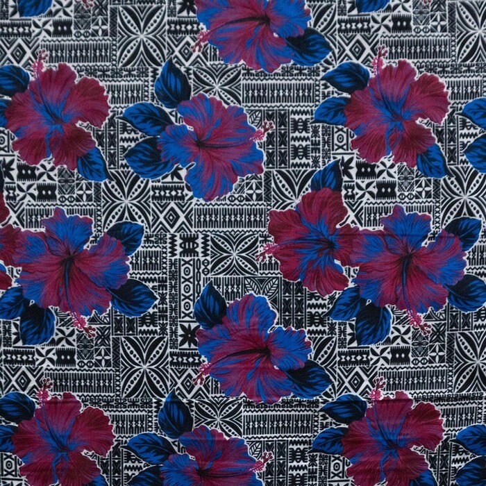 1 Yard Hibiscus Print on Traditional Tapa Fabric 100% Polyester 60 Inches Width