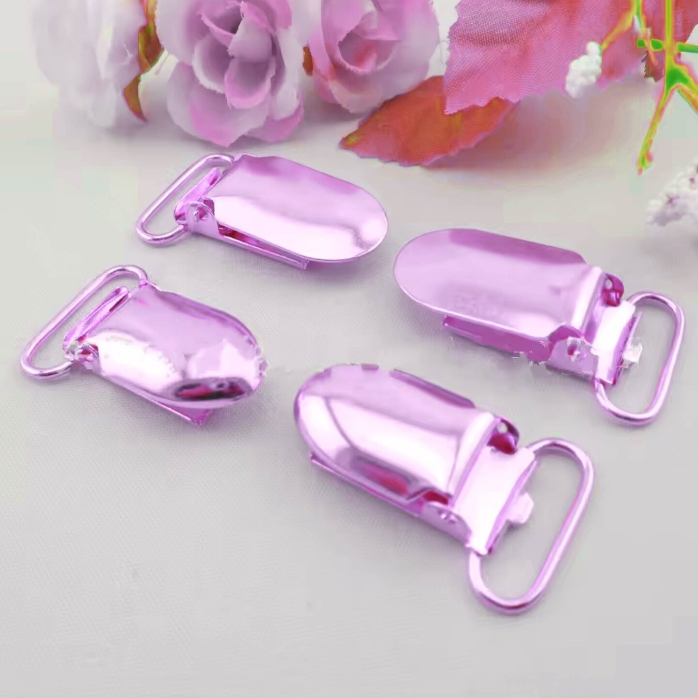 1 Dozen Pink 1 Inch Metal Suspender Clips Durable Plastic Grip Colorful Sewing Clips