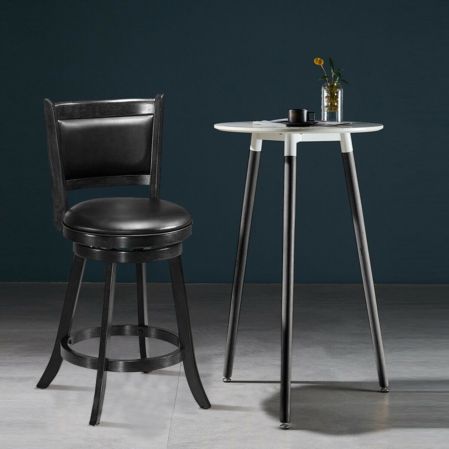 Costway 2PCS 24'' Swivel Counter Stool Dining Chair Upholstered Seat Black