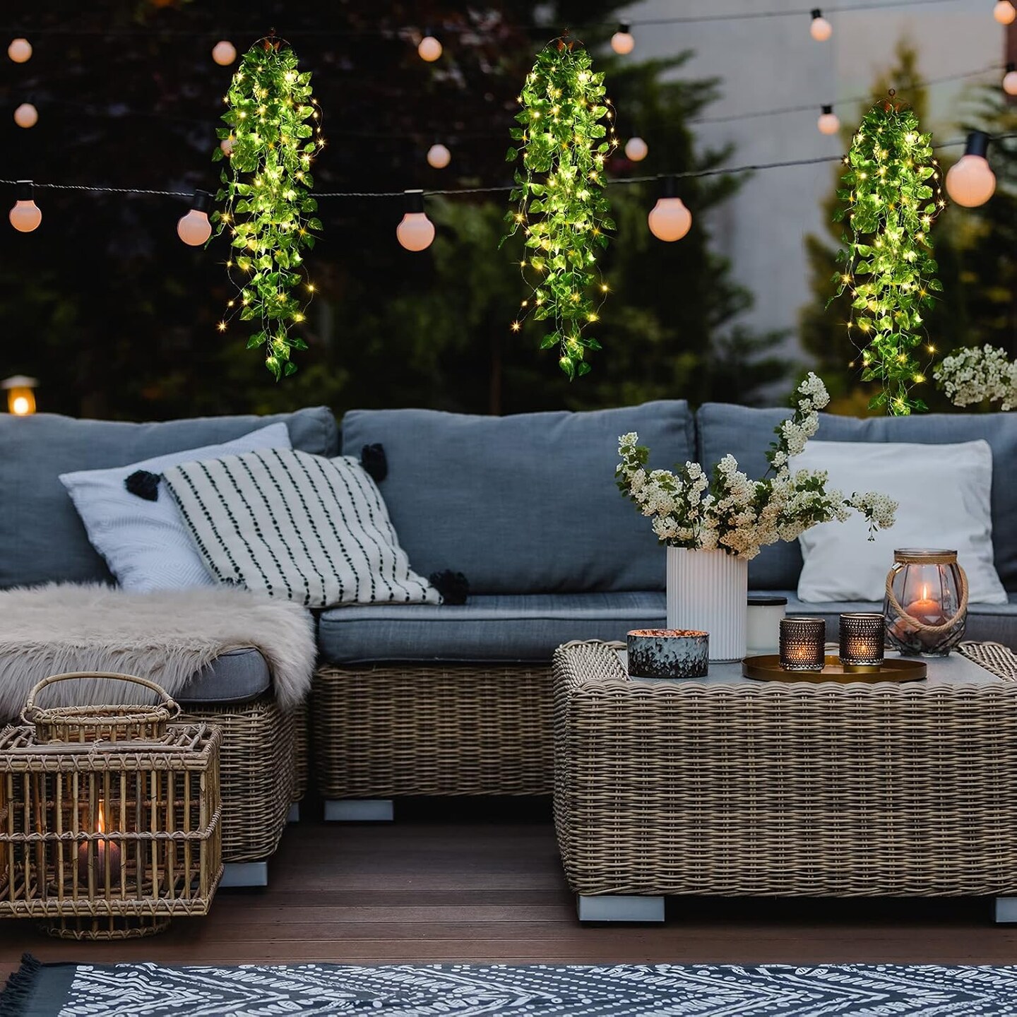 3 Packs LED Artificial Hanging Plants, 3.6 ft Fake Hanging Plant (Greenery Style)