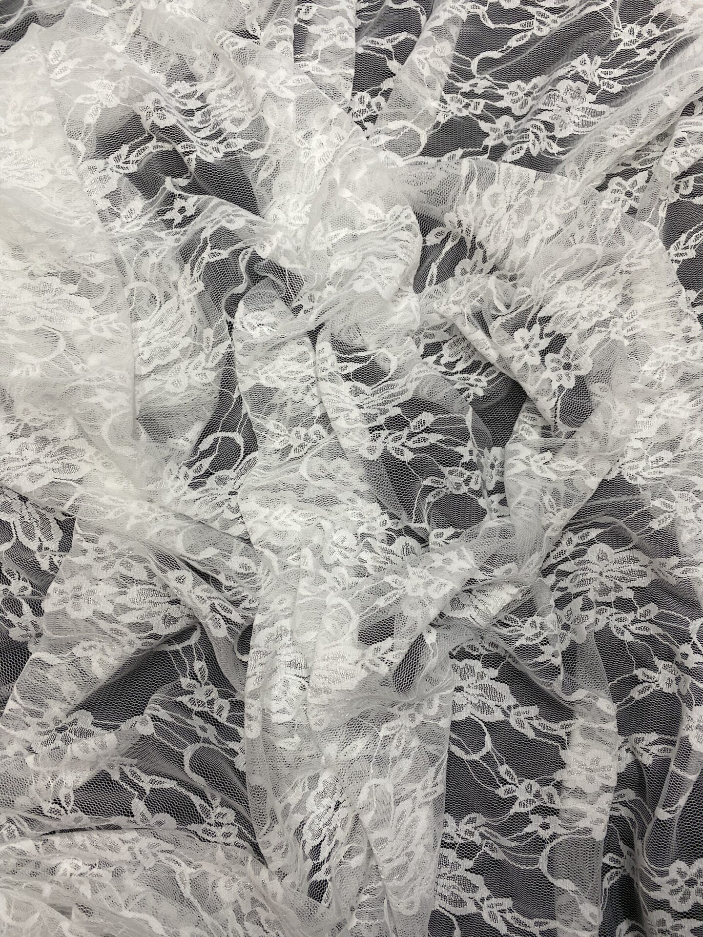 1 Yard White Stretch Lace Fabric Floral Sheer Shimmery Nylon Spandex 58/60″ Wide