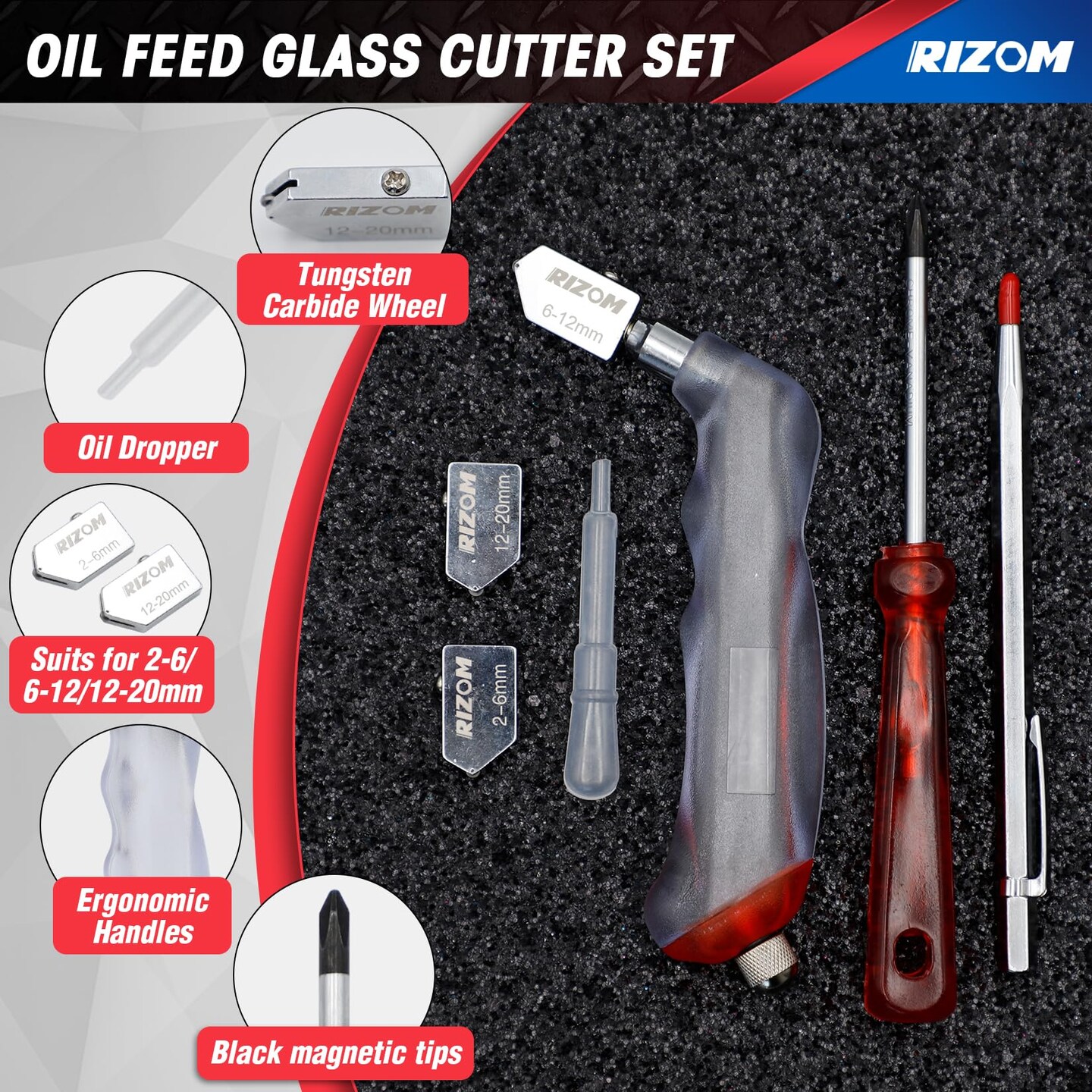 Glass Cutters Tools, Glass Cutter 2-20MM, 8" Glass Running Pliers with Curved Jaws, 6" Breaker Grozer Pliers, Glass Cutting Tool for Stained Glass, Tiles, Mosaic Cutting