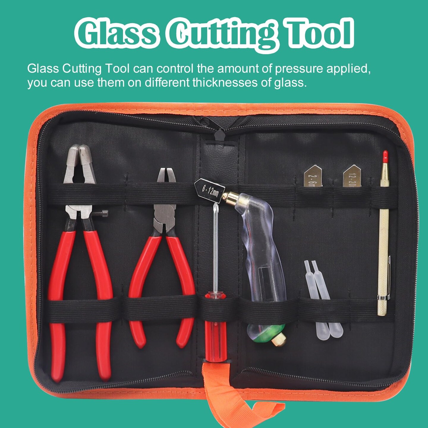 10pcs Glass Cutting Tool Kit - Glass Cutter, Running Pliers, Grozer Pliers, Oil Feed, Engraving Pen, Screwdriver