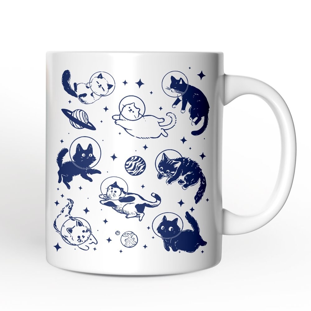 Cats in Space Retro Mug, Funny Astronaut Kitty Gift with Cosmic Vibes