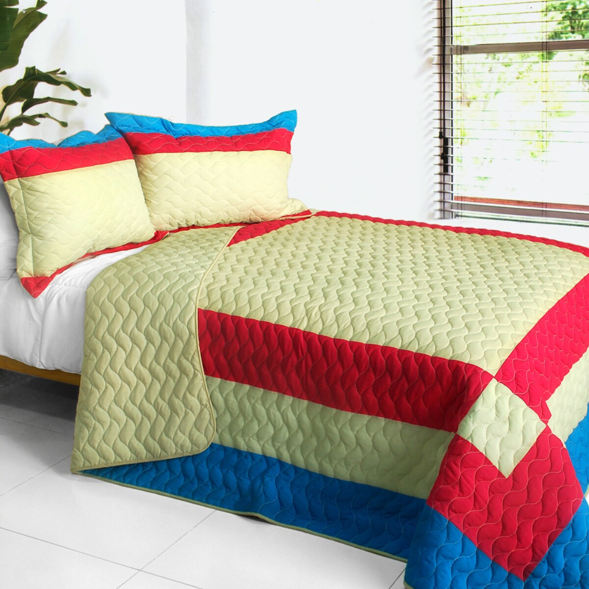 Soft Vermicelli Quilted Patchwork Quilt Set Full/Queen 3-Piece