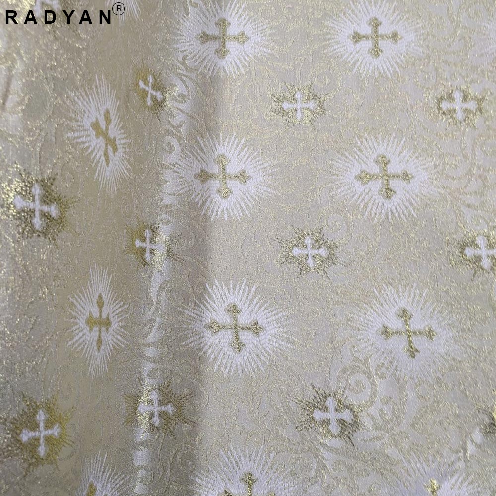 "1 Yard Small Metallic Cross gold Brocade Fabric 100% Polyester for Vestments 58/59 Inch Width
