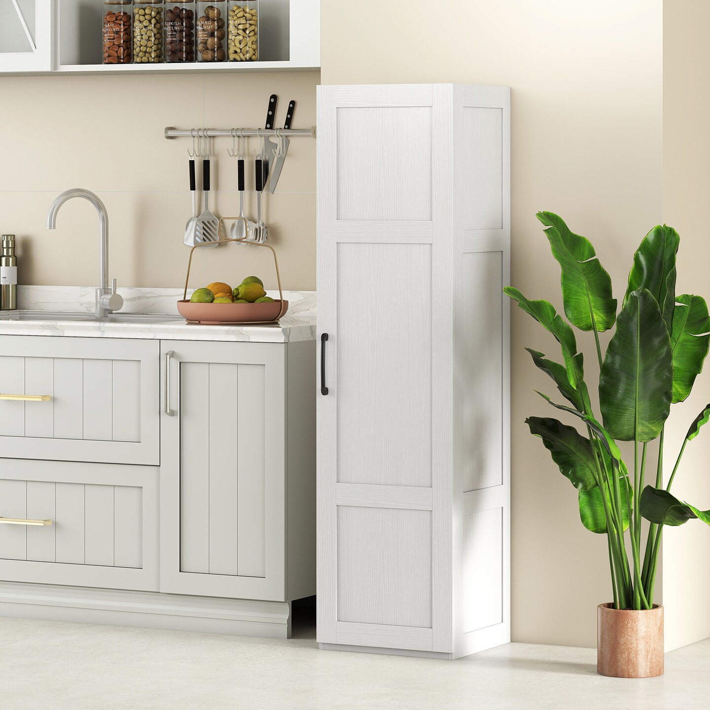 Tall Storage Cabinet with 4 Shelves for Bathroom and Living Room