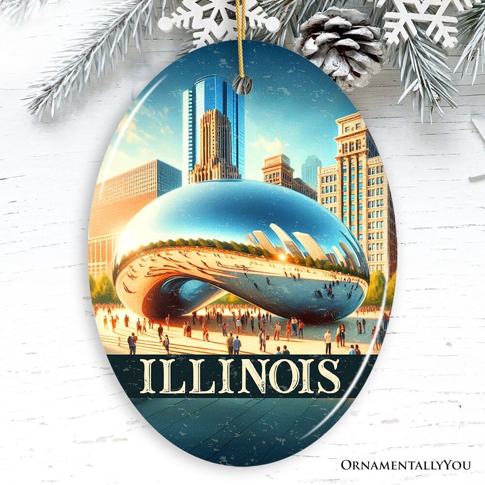 Modern Illinois Cloud Gate Ornament, Iconic Chicago Bean Christmas Gift and Urban Landmark Souvenir