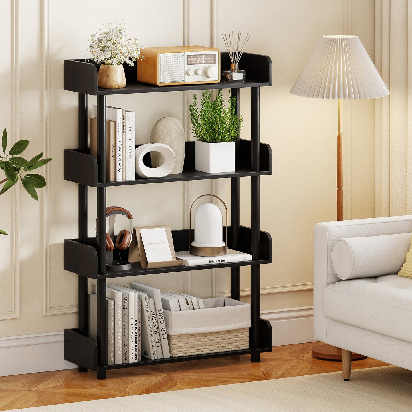Industrial 4-Tier Storage Bookshelf Open Bookcase with Anti-Tipping Safety Kit