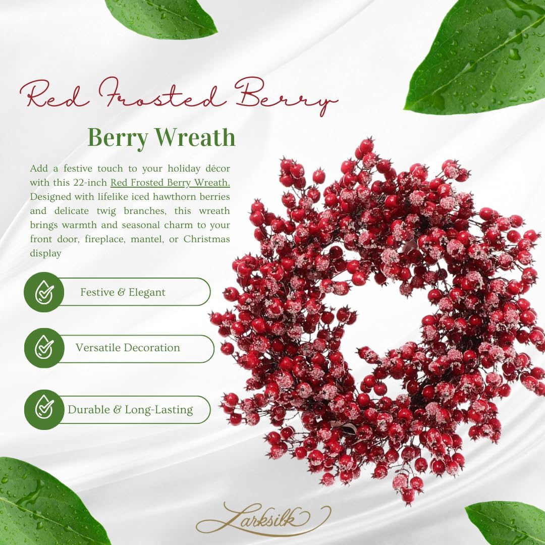4-Pack 22" Iced Red Hawthorn Berry Wreath Realistic Faux Berries – Festive Décor by Floral Home®