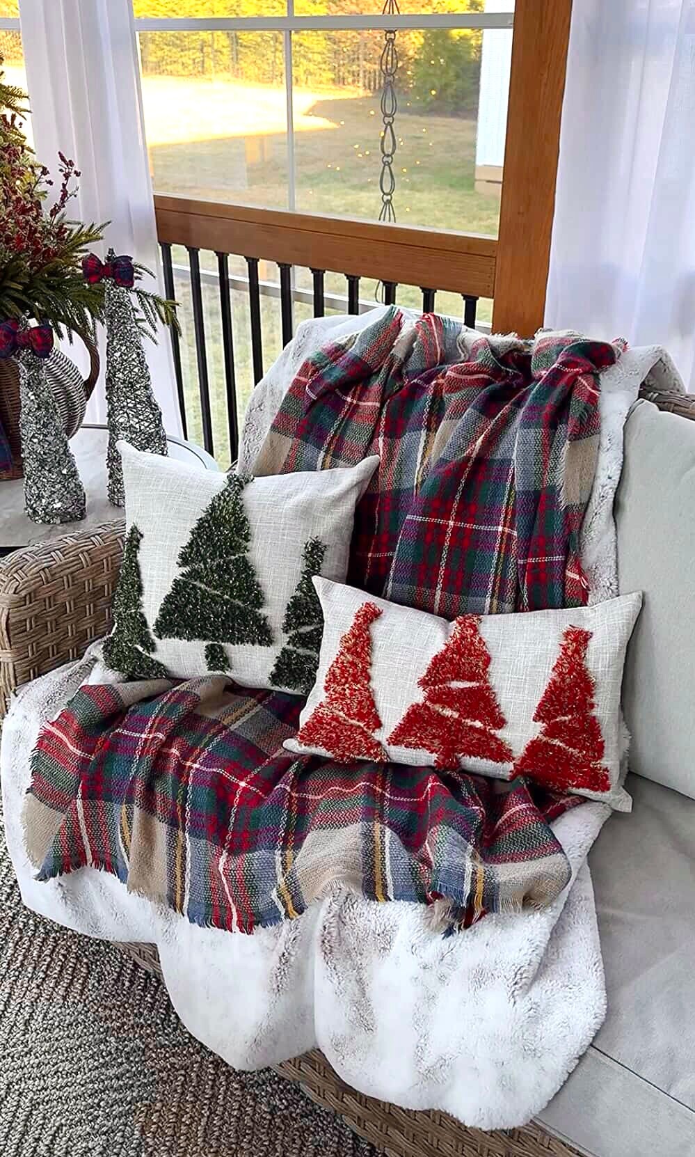 Merry Lumbar Pillow Cover – 12" × 20" Shag Christmas Tree Decor | Busa Designs