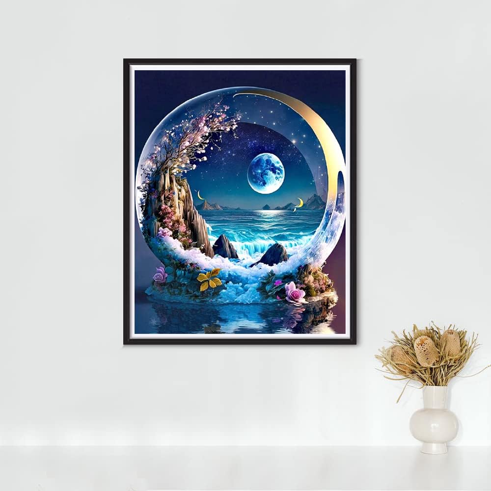 DIY 5D Diamond Painting Kits for Adults Diamond Art Crystal Ball Moon Diamond Painting Full Drill Crystal Craft Kits for Home Wall Decor Gifts, 15.7x19.7inch