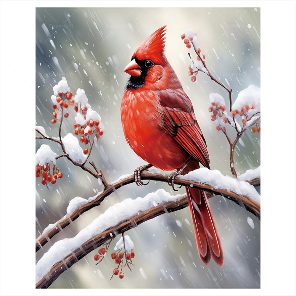 Red Cardinal Paint by Numbers Kit for Adults - DIY Bird Painting on Canvas 16x20 Inches, Adults&#x27; Paint-by-Number Kits Acrylic Paint Set