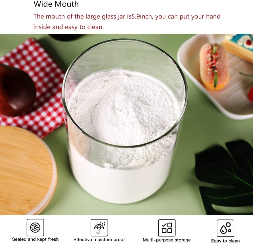 Set of 2 Glass Flour Containers, 3L with Airtight Bamboo Lids for Food Storage